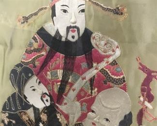 $120.00 - Take 60% off - Vintage Asian silk embroidery tapestry - Total frame size 28.25 X 32.5
