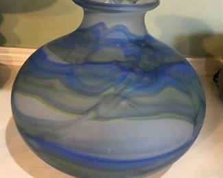 $ 50.00 - Take 50% off - Hand Blown Tarnowiec, frosted swirls vase. Made in Poland - Ocean blues / greens