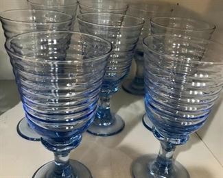 $ 50.00 - Libbey Sirrus Misty Blue, ribbed wine/water goblets - Set of 8