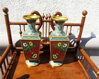 Pr of Square Cloisonne Vases