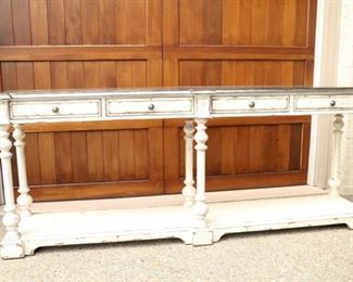 Long cream console with metal finish top 18D x 92L x 37H sale price $525