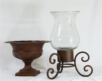  Now $4     Metal compote   13R x 10H       and hurricane candle holder        17H x 12D                    sale  price                $8!!!!
