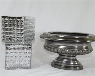 Now $4    (2) glass and silver candle holders 6W x 6H     and silver look compote    8W x 14L x 8H                                                sale price      $8!!!!!