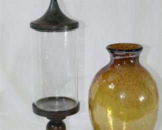 Now $2     Glass jar with lid 25H                Brown glass vase   15H       sale price                      $5!!!!