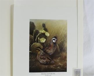 Now $2     Bobwhites and Prickly Pear numbered and signed print with stamp           sale price               $4!!!!