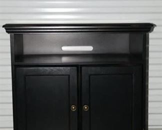 Now $55     black wood tv cabinet   18D x 31L x 32H                               sale price       $90!!!