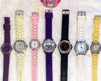 Lot of 8 lady’s bling face sport band watches ( must be sold as lot) most need batteries $15
Shipping = $3