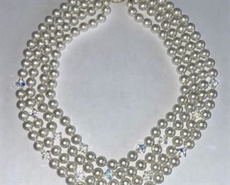 Vintage multi-strand faux pearl and crystal necklace marked Japan $14
Shipping = $2