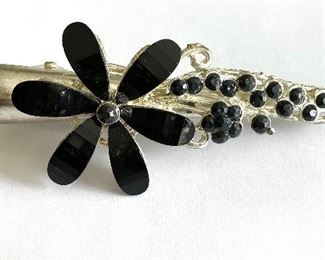 Silver plate and black rhinestone hair clip $10
Shipping = $2