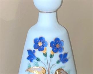 Antique frosted milk glass carafe with hand painted flowers $20    Shipping = $8