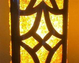 Vintage dark brown ceramic and amber panel hanging lamp 15" tall, 6.5" diameter  $35      Shipping = $12