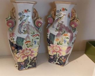 Pair Cabbage Rose Vase 