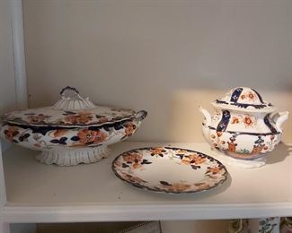 Antique Long Soup Terrine  : Antique Small Soup Terrine : Antique Plate 