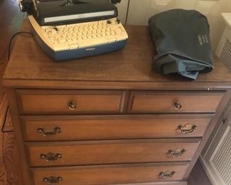 Vintage maple dresser and vintage typewriter 