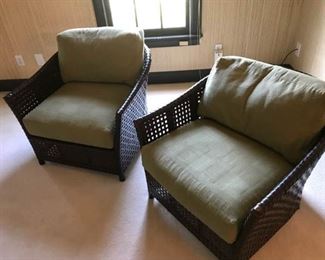 Matching Bamboo Barrel Chairs with Extra Stuffing Cushions