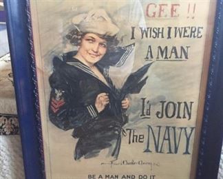 RARE original 1917 United States Navy Recruiting Station.  GEE!! I wish I were a man.   I'd JOIN THE NAVY!  Howard Chandler Christy