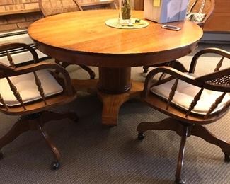 Antique oak dining table with 6 chairs