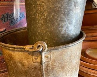 Assorted galvanized buckets