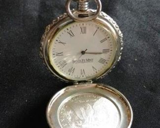 Gregg Palmer Engraved Initials, 1881 Silver Dollar Santa Fe Mint Pocket Watch