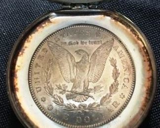 Gregg Palmer Engraved Initials, 1881 Silver Dollar Santa Fe Mint Pocket Watch