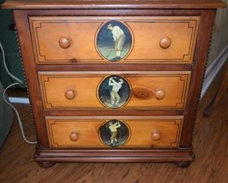 Vintage Solid Wood Hand Painted with Golf Scene Cabinet / Nightstand $ 50