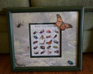 Framed Collection of Insects & Spiders Stamps $18