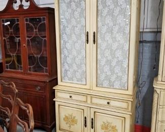 French Provincial lighted china cabinet with bottom storage Measures: 38.5"W x 18.5"D x 80.5"H   Was $495 Now $295