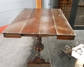 Antique Watertown Solid Wood Table with ornate carved base (drawer missing) Measures 5' W x 20"D x 30.25"H  closed open 5'W x 40"D x 30.25"H (Needs work) $295