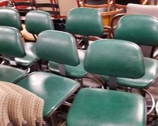 (7) Vintage MCM green padded vinyl drafting dental chairs on wheels $125 each $695 for all