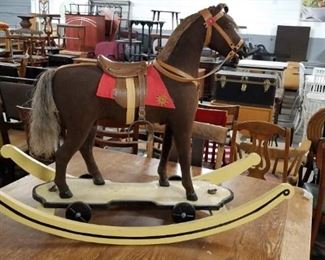 Early 1900's Antique Rocking Horse/ Pull Toy Horse on wheels (real hair) Was $995 Now $695