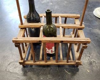 Western style Wooden Basket shaped 6 bottle wine holder with handle