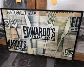 Rare Edwardo's Natural Pizza frame fabric sign 50.5"W x 33.75"H x 1 7/8"Thick $65