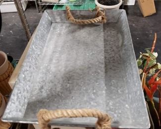 Galvanized tray with heavy rope handles $25