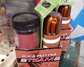 Stadium Steams football football skinned thermos & travel cup NOS $15 each 2/$25