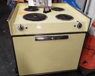 GE MCM mid century modern canary yellow 27" W electric built-in drop-in stove with wall mount controls & clock (control panel needs to be rewired) $995