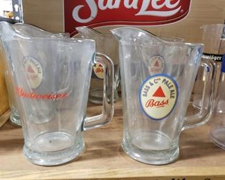 Bass Ale  or Budweiser glass beer pitchers $25 each 