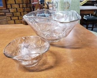 Vintage MCM Mid Century gold spun chip & dip bowl set $35