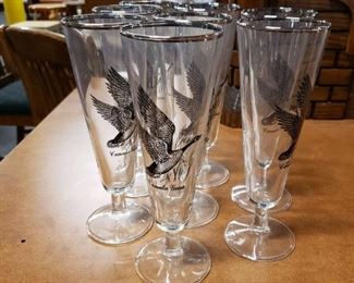 (8) Vintage Canada Goose silver rimmed footed beer glasses $75  
