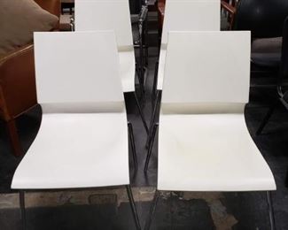 (4) MaxDesign  Ricciolina Made in Italy Retro White poly stack chairs chrome frames Was $395 Now $250 for all 4 