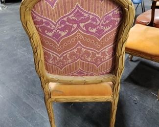 (2) Vintage orange velvet padded wooden framed dining side chairs $95