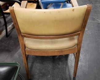 (1) Vintage MCM solid wood taupe vinyl padded arm chair $175