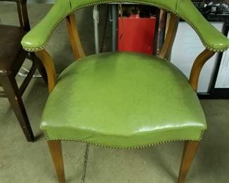Vintage Olive green vinyl stedd wooden framed armchair $250
