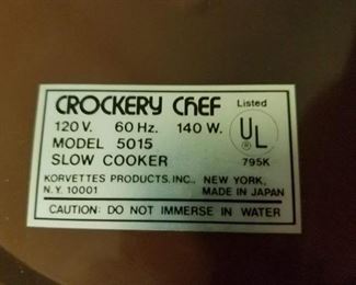 Vintage Avocado Electric Crockery Chef Electric Slow Cooker Model# 5015 140W $30