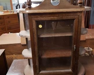 Small Table top/Wall mount wood & glass nick knack display cabinet Measures: 20.25"W x 8"D x 24"H  Was $85 Now $70