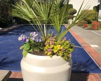 Plastic planter with metal base. 
Total height is 4 ft and 5” tall.
$100.