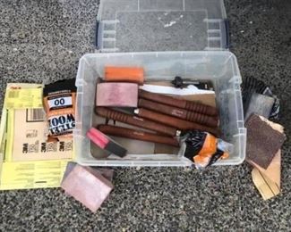 Craftsman woodworking tools,sandpaper, sand blocks and Tupperware $20.00