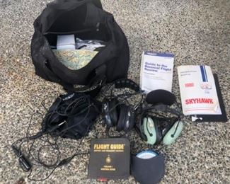 Two sets of airline pilot headphones and miscellaneous. $30.00