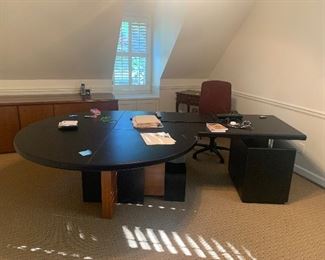 Custom leather-top unusual-shaped desk, $525