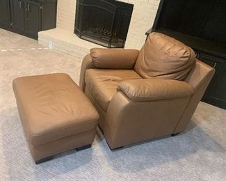 Leather lounge chair and ottoman, $425