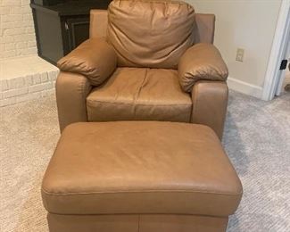 Leather lounge chair and ottoman, $425